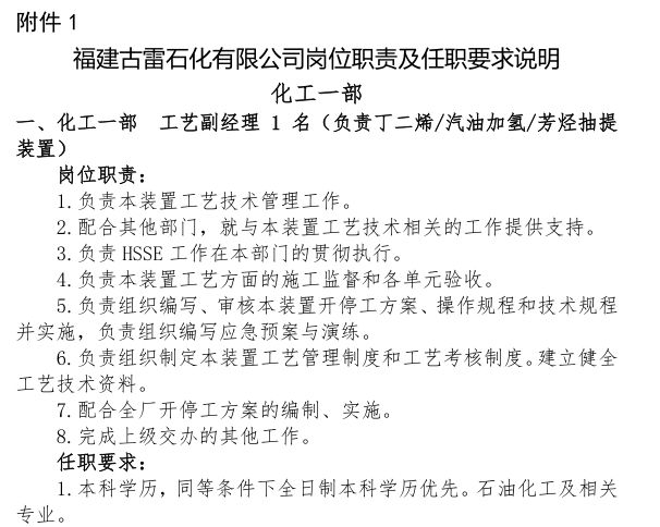 漳州古雷石化最新招聘